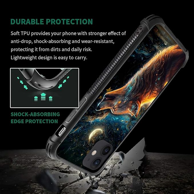 for iPhone 12/12 Pro Case, Star Cave Hungry Wolf Pattern Graphic Design Girl - Image 6