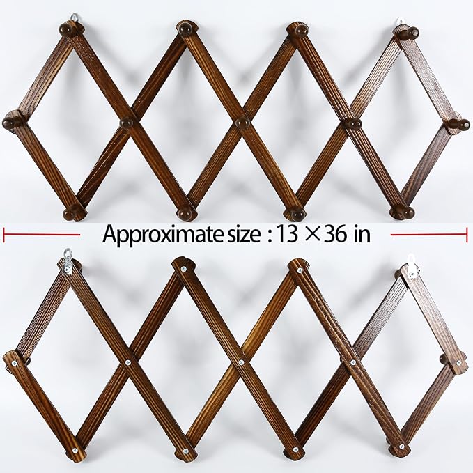 AMAPON Accordion Style Expandable Wall Wooden Coat Rack 13 Hooks Hang Hats - Image 4