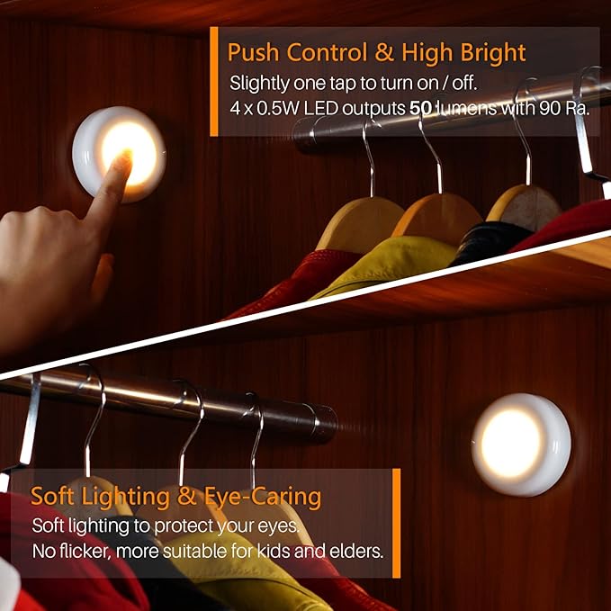STAR-SPANGLED Push Tap Light, 2.8” Mini Night Touch LED Puck Lamp, Portable - Image 2
