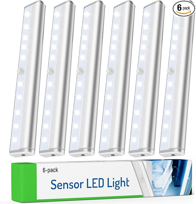Molrebe Motion Sensor LED Lights, 6 Pack Battery Operated 10 LED Motion Closet by Molrebe