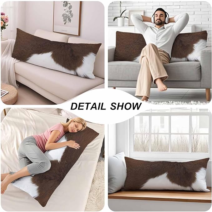 Decorative Home Body Pillow Covers Brown Cowhide, Body Pillow Cushion Cases Cow - Image 5