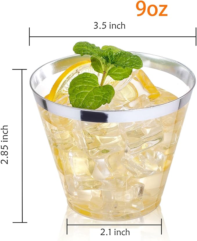 I00000 200pcs Silver Disposable Plastic Cups 9 oz Clear Plastic Cups Old - Image 7
