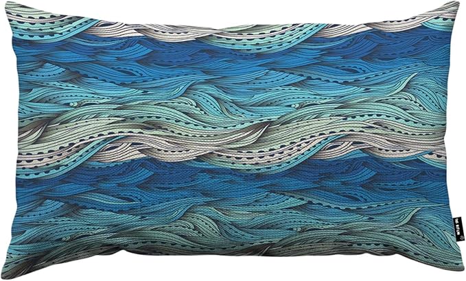 TKS MITLAN Abstract Wave Pillow Covers 12 x 20 Inch Ocean Sea Water Gradient by TKS+MITLAN