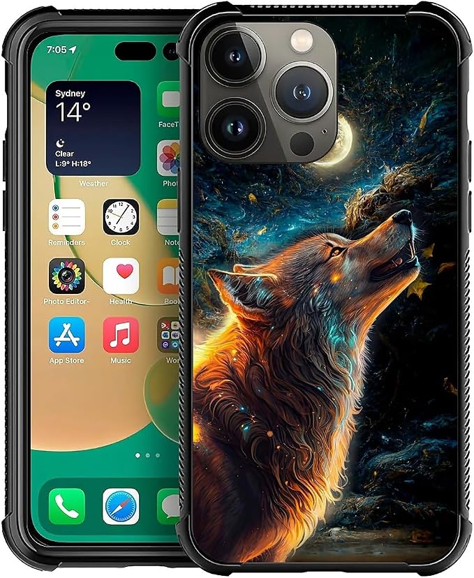 for iPhone 13 Pro Case, Star Cave Hungry Wolf Pattern Graphic Design Girl Boy by FKBRCL4U