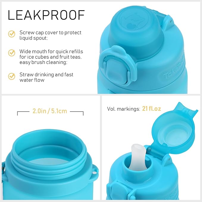 TakeToday Collapsible Water Bottles 21oz, Foldable Platinum Silicone Travel - Image 7