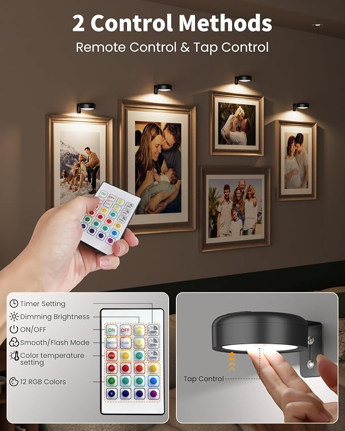 Picture Lights for Wall, Wireless 2000mAh Rechargeable Magnetic LED Puck Lights - Image 7