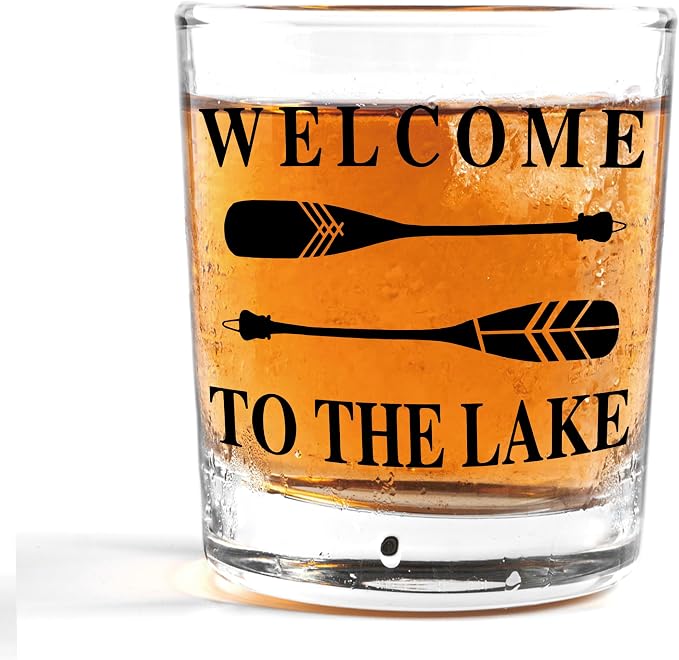 Nogrit Lake House Decor Whiskey Glasses 10 Oz, Welcome To The Lake, Beach Wine by Nogrit
