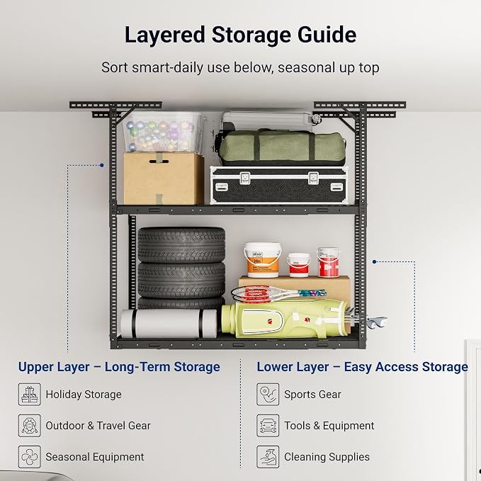 FLEXIMOUNTS 3x6 2-Tier Overhead Garage Storage Rack – Adjustable Heavy Duty - Image 7