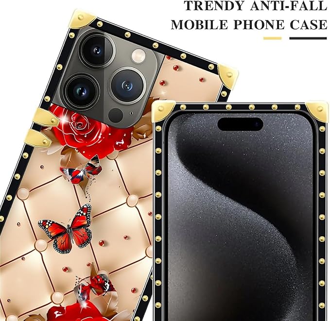Compatible with iPhone 16 Pro Case, Shining Red Rose Butterfly Leather - Image 4