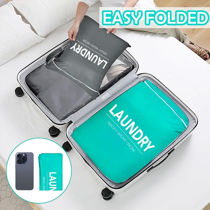 2 Pcs Large Travel Laundry Bag Waterproof Wet Dry Bag Washable Dirty Clothes Bag - Image 3