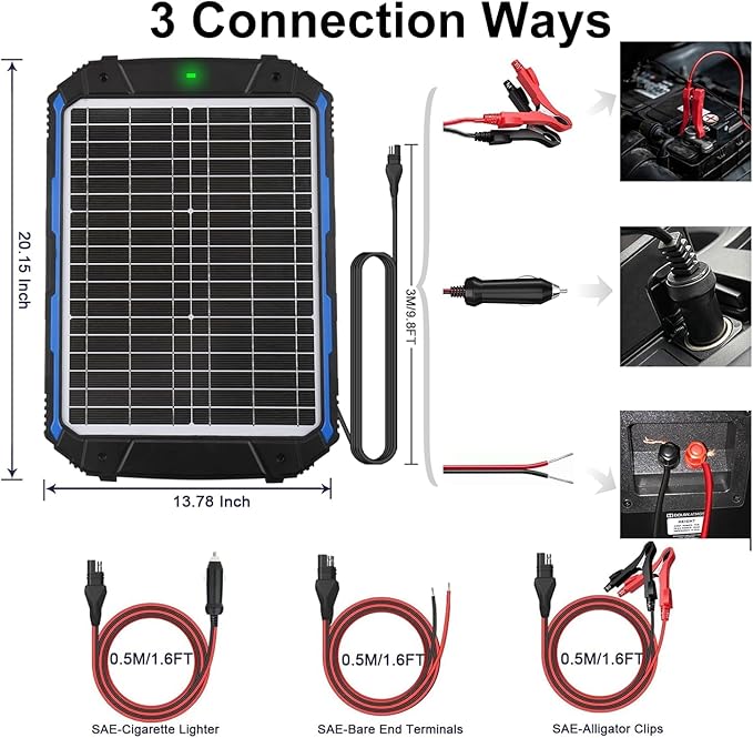 SUNER POWER 25W 12V Solar Battery Trickle Charger & Maintainer PRO, Built-in - Image 4