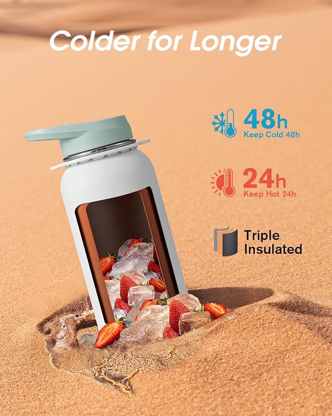 Coolflask Water Bottle with Straw, 40 oz Insulated Metal Water Flask with Straw - Image 2