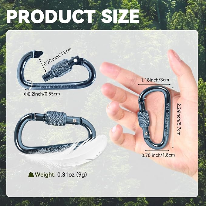 Carabiner Clip, Key Hooks for Keychain Aluminum D Ring Shape Carabiner - Image 4