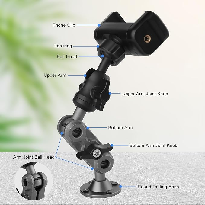 Wall Mount Phone Holder Drilling Base Heavy Duty iPhone Stand, 360° Adjustable - Image 3