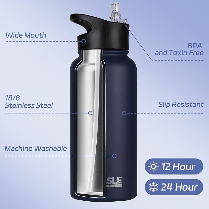 HASLE OUTFITTERS 32 oz Insulated Water Bottle Stainless Steel Double Walled - Image 2
