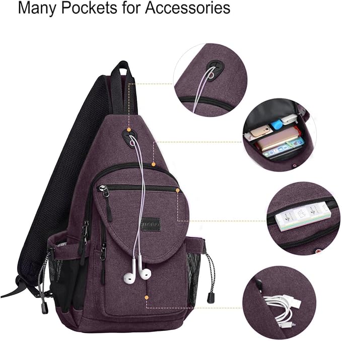 MOSISO Sling Backpack, Canvas Crossbody Hiking Daypack Bag - Image 3