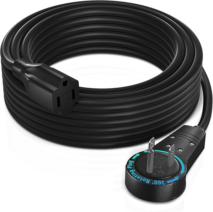 Maximm Cable 30 Feet 360° Rotating Flat Plug Extension Cord/Wire, 3 Prong by MaximmCable