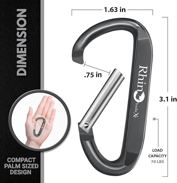 Rhino Produxs 8PCS of Lightweight Duty Snap Carabiner Clips, D Ring Shape - Image 2