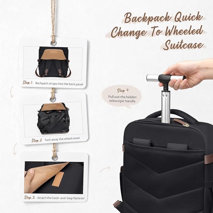 GOLF SUPAGS Rolling Backpack for Women 17 Inch Convertible Travel Laptop - Image 5