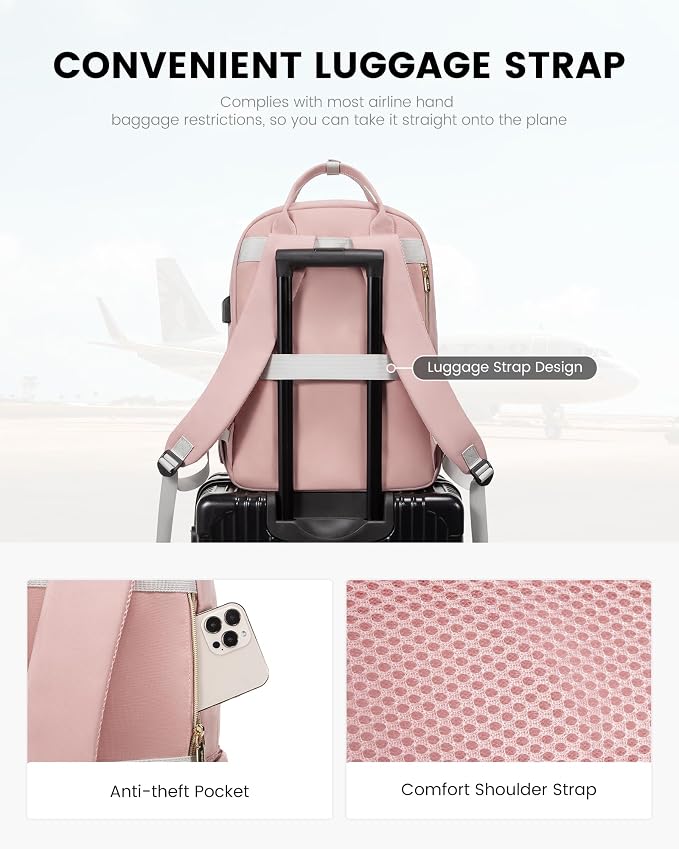 LOVEVOOK Laptop Backpack, D-Pink-Grey, 15.6in Laptop Compartment, 26L Capacity - Image 6