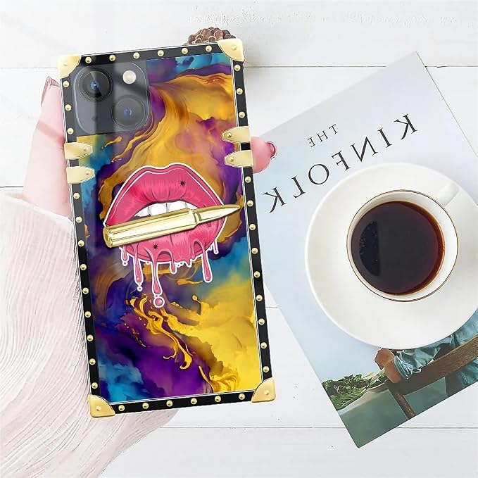 Compatible with iPhone 14 Case, Cool Corlorful Lip Marble Luxury Golden - Image 7