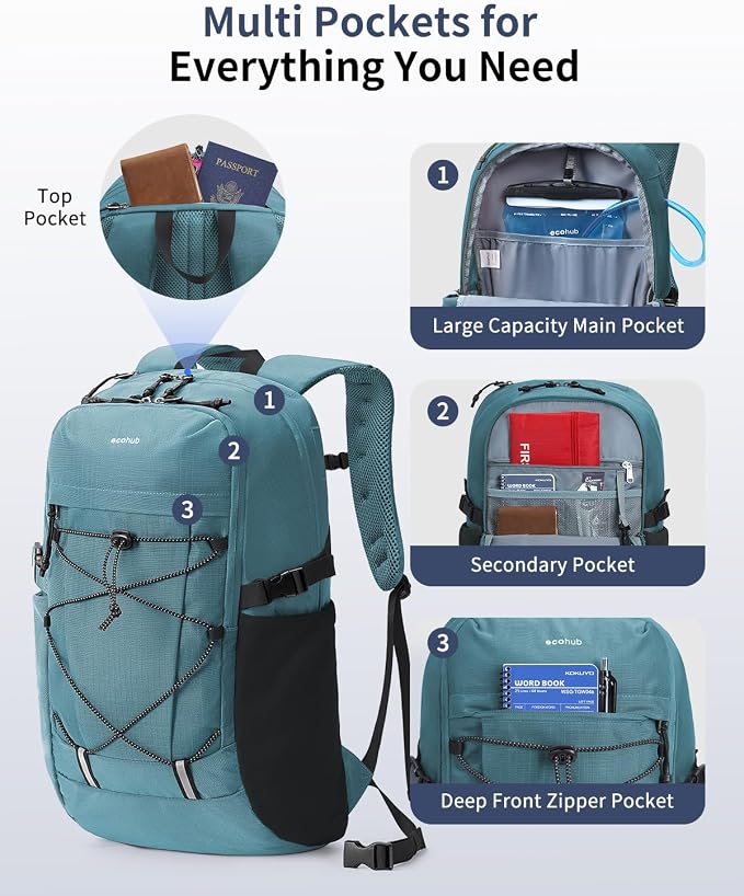 ECOHUB Hiking Backpack 30L Travel Backpack Lightweight Casual Daypack Water - Image 3