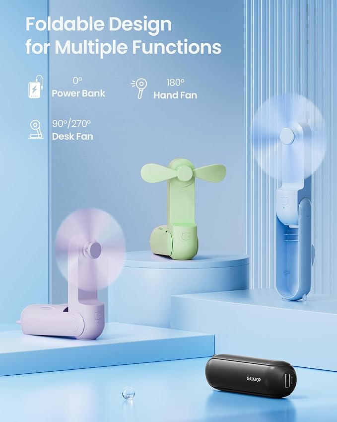 Gaiatop Portable Handheld Fan, 3 in 1 Mini Fan Handheld, Foldable Personal Fans - Image 7