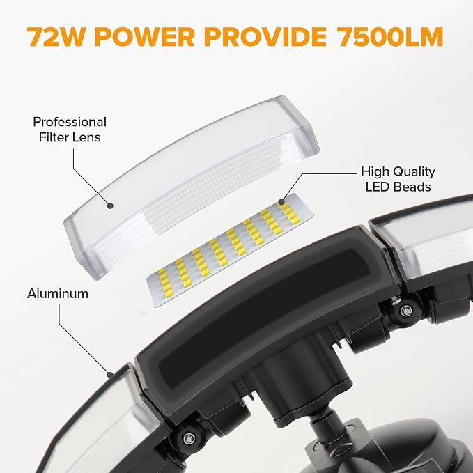 LUTEC 2 Pack 72W 7500LM LED Security Lights Motion Sensor Light Outdoor - Image 6