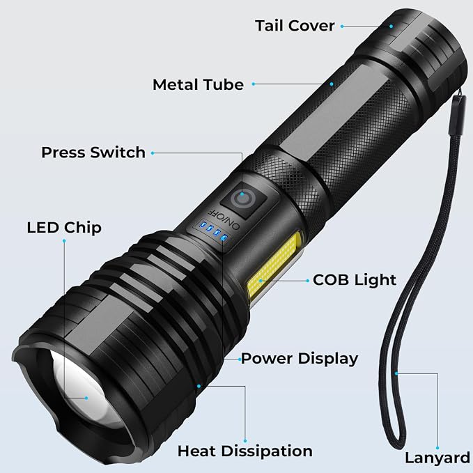 BERCOL Flashlight LED Rechargeable Flashlights High Lumens, 000 LM Super Bright - Image 8