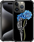 for iPhone 16 Pro Case, Skeleton Holding Blue Rose Pattern Graphic Design Girl by FKBRCL4U