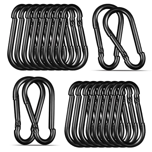 Black Carabiner, Heavy Duty Galvanized Steel Spring Snap Hook Carabiner Clips by High-PQ