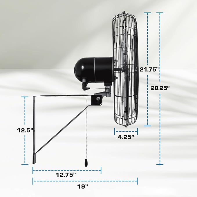 Hurricane Pro Commercial Grade Oscillating Metal Wall Mount Fan w/ 3 Speeds - Image 3