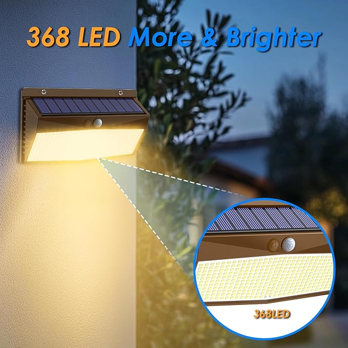 2 Pack 368 LED Solar Lights Outdoor Motion Sensor, Solar Fence Light - Image 5