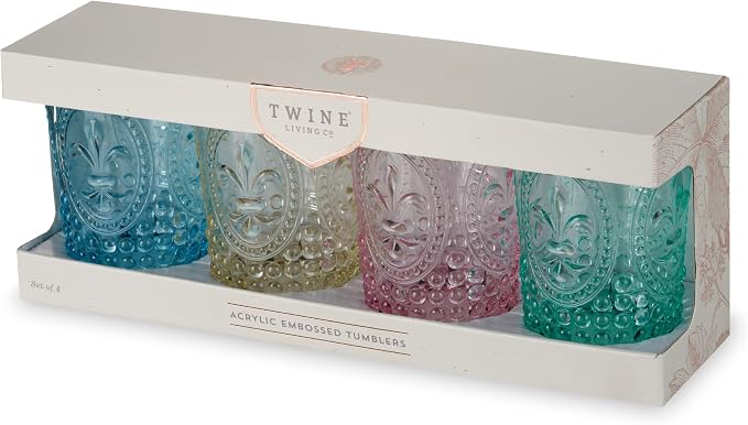 Twine Embossed Acrylic Colorful Drinking Glasses, Durable Shatterproof Tumblers - Image 15