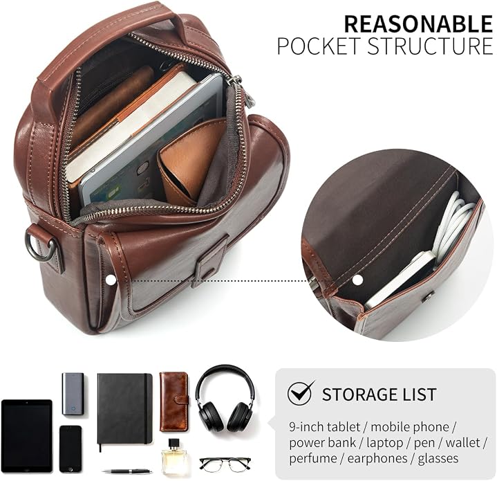 Augus Leather Small Messenger Bag - Image 6