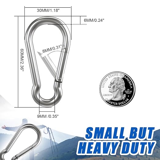 Small Carabiner Clip Hooks, Galvanized Iron Spring Snap Hook Fits Camping Hiking - Image 3