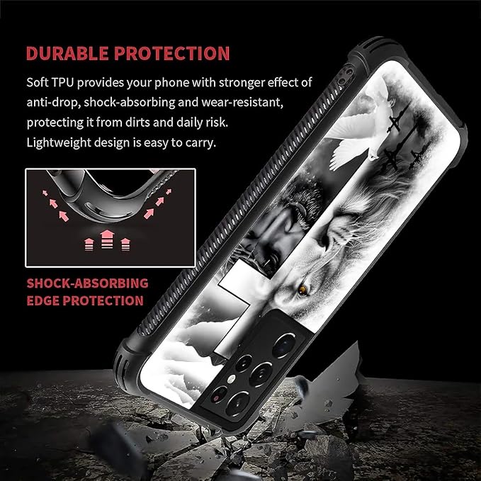 for Samsung Galaxy S21 Ultra Case, Lion Cross Jesus Christ Dove Pattern Graphic - Image 6