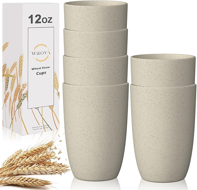 Wrova Wheat Straw Cups 6 PCS Good Alternative to Plastic Reusable Cups 12 oz by WROVA