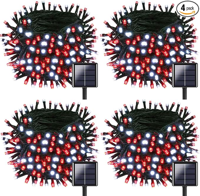 OZS 4 Pack 320LED Solar Christmas String Lights Outdoor, Waterproof 8 Modes by OZS