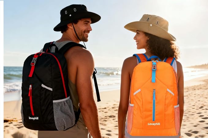 levayhill 25L Foldable Backpack & Bucket Hat 2 IN1 Combo, Lightweight packable - Image 5