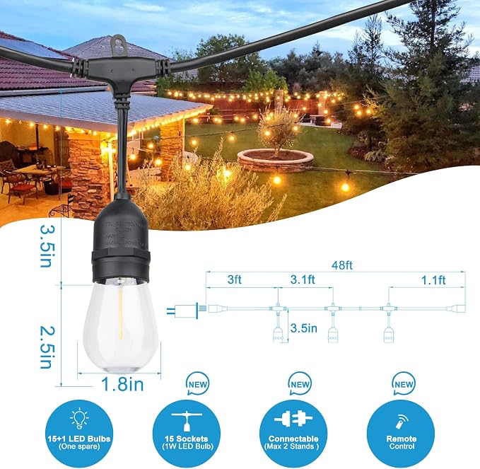 Lightdot 96FT Outdoor RGB String Lights, Outside Hanging Light Waterproof - Image 3