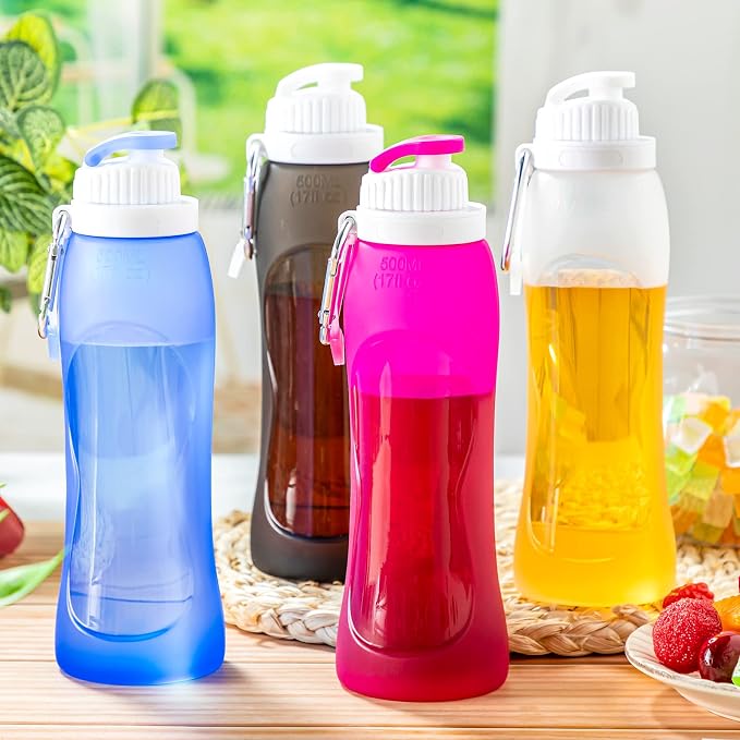 Zopeal 4 Pieces Collapsible Water Bottles Roll up Folding Silicone Foldable - Image 6