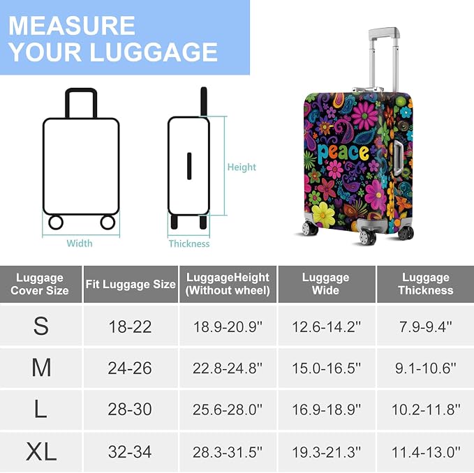 ANNA QUEEN Peace Flowers Travel Luggage Cover -Spring Stretchable Airplane - Image 7