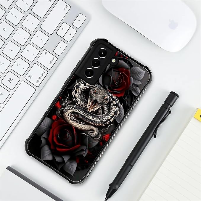 for Samsung Galaxy S21 Plus Case, Entwined Rose Snake Pattern Graphic Design - Image 7