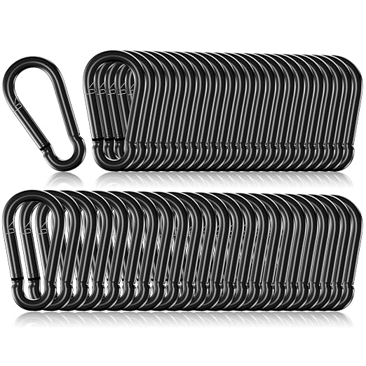 50 Pack 2" Heavy Duty Carabiner Clips, M5 Black Galvanized Steel Spring Snap by SEUNGCH