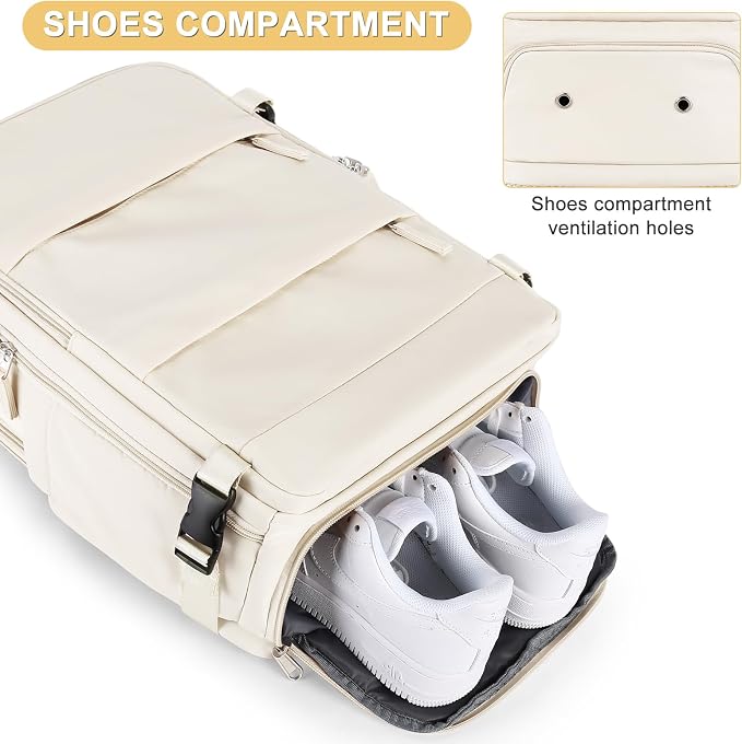 Beige Large Travel Backpack For Women Men Airline Approved Personal Item - Image 5