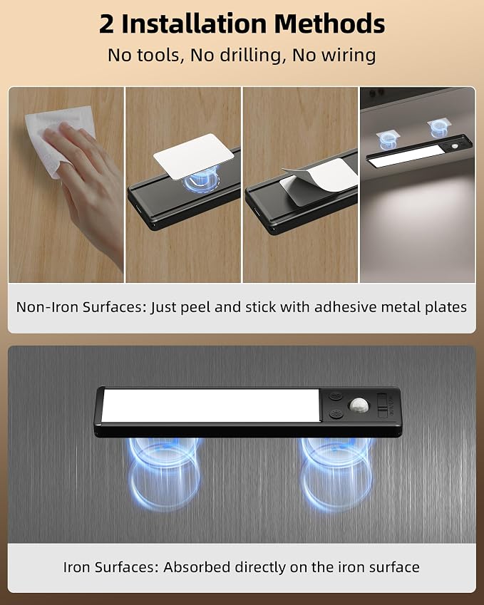 EZVALO 8" Under Cabinet Lighting, 2400mAh USB-C Rechargeable Motion Sensor Light - Image 6