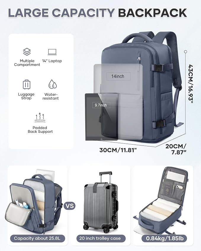 WONHOX Large Travel Backpack Carry on Flight Approved Laptop Work Business - Image 4