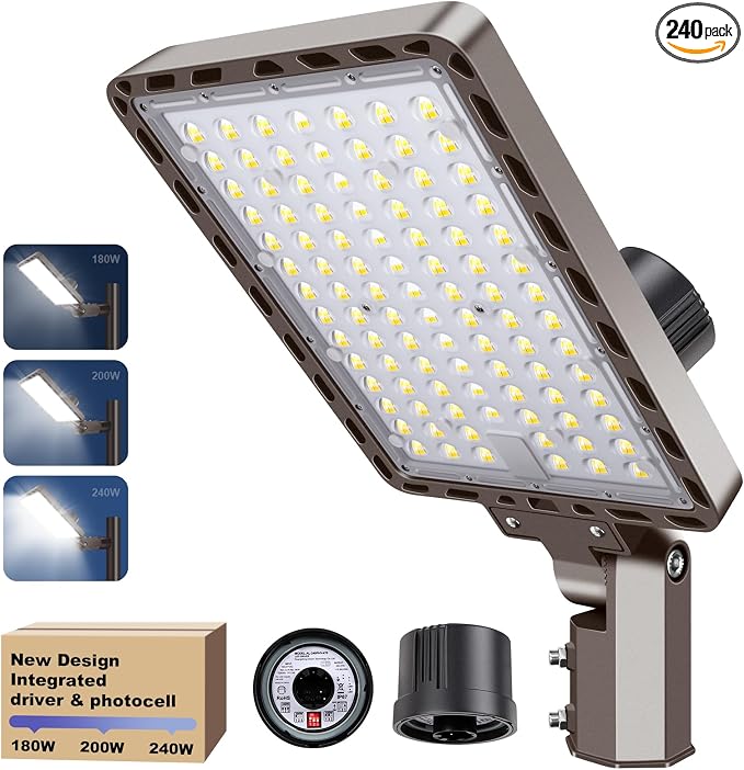 LED Parking Lot Light 240W/200W/180W, 36000LM Parking Lot Lights Outdoor 5 in 1 by BIRITALO