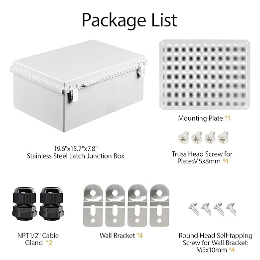 LeMotech Electrical Box, IP67 Waterproof Hinged Cover Stainless Steel Latch - Image 9